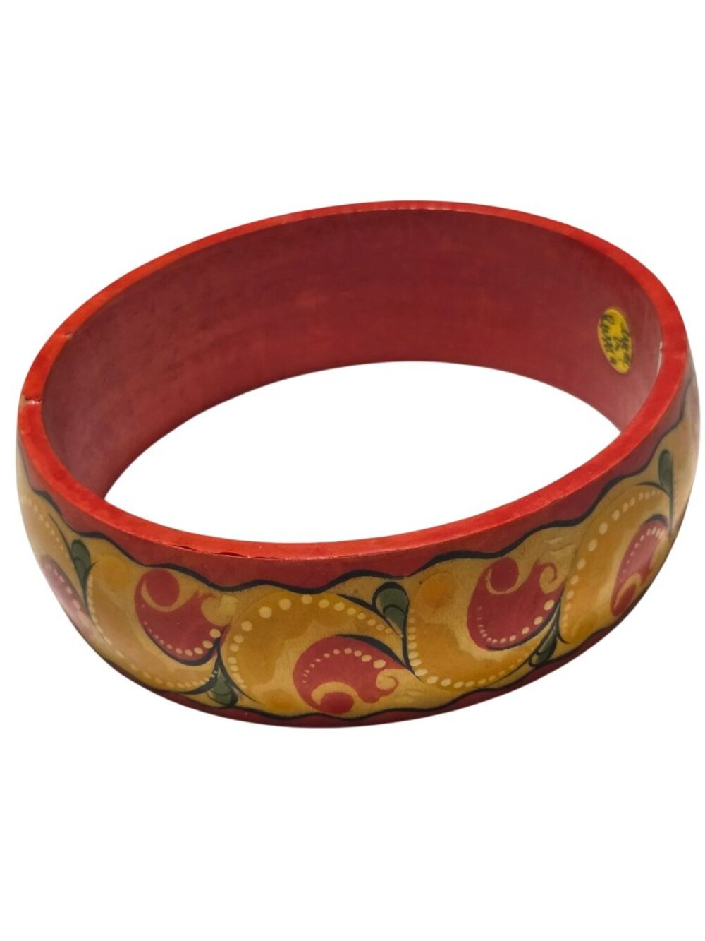 Hand Painted Wooden Bangle Bracelet Yellow Red Green Design Fashion Jewelry